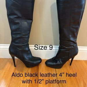Aldo Black Leather Heeled Boots